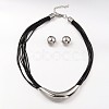 304 Stainless Steel Necklaces and Domed Ear Studs Jewelry Sets X-SJEW-L377-07P-1