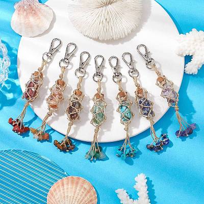 Glass Wishing Bottle inside Chakra Gemstone Chip Pouch Pendant Decorations HJEW-JM01912-1