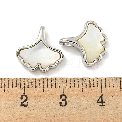 Natural Shell & Brass Gingko Leaf Charms KK-P275-06P-1