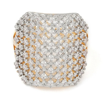 Square Brass Micro Pave Clear Cubic Zirconia Open Cuff Ring for Women RJEW-Q819-12G-1