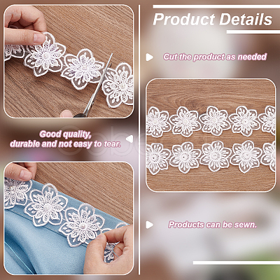 Organza Lace Trim with Resin Imitation Pearl Beads OCOR-WH0085-53C-1