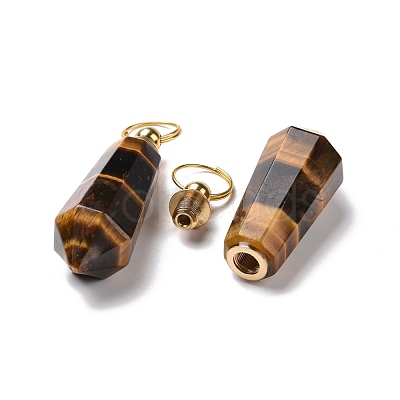 Natural Tiger Eye Openable Perfume Bottle Pointed Pendants G-A026-03-1