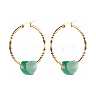 Heart Natural Green Aventurine Beads Earrings for Girl Women EJEW-JE04638-03-1