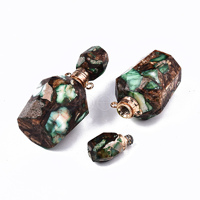 Assembled Synthetic Bronzite and Imperial Jasper Openable Perfume Bottle Pendants G-S366-058C-1