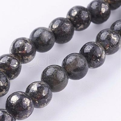 Natural Pyrite Beads Strands G-P303-01-6mm-8-1