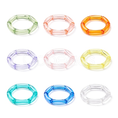 9Pcs 9 Color Acrylic Curved Tube Chunky Stretch Bracelets Set for Women BJEW-JB08142-1