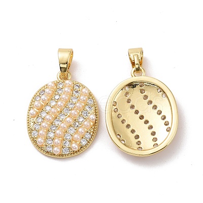 Oval Brass Micro Pave Clear Cubic Zirconia Pendants KK-G406-29G-1