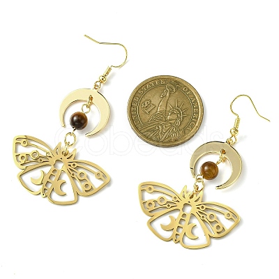 Moon & Butterfly Brass Dangle Earrings EJEW-TA00374-1