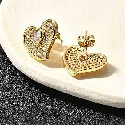 Rack Plating Brass Micro Pave Clear Cubic Zirconia Stud Earrings for Women EJEW-C125-04G-1