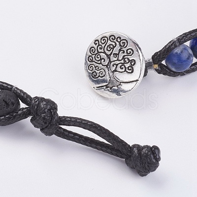 Natural Sodalite and Lava Rock Wrap Bracelet BJEW-JB03612-01-1