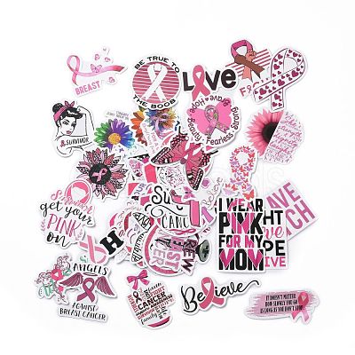 Cartoon Breast Cancer Awareness Ribbon Paper Stickers Set DIY-G066-17-1