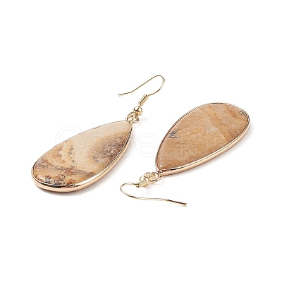 Natural Picture Jasper Teardrop Dangle Earrings EJEW-G331-01G-07-1