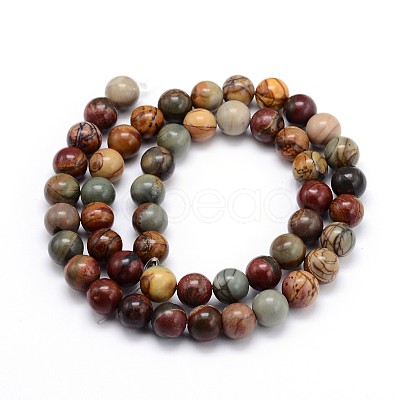 Natural Polychrome Jasper/Picasso Stone/Picasso Jasper Round Bead Strands G-J303-16-6mm-1