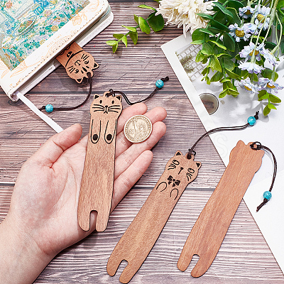 DELORIGIN 4Pcs 4 Styles Wood Bookmarks AJEW-DR0001-35-1