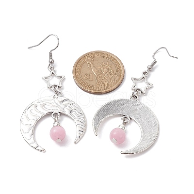 Antique Silver Alloy Star & Moon Dangle Earrings EJEW-JE05637-03-1