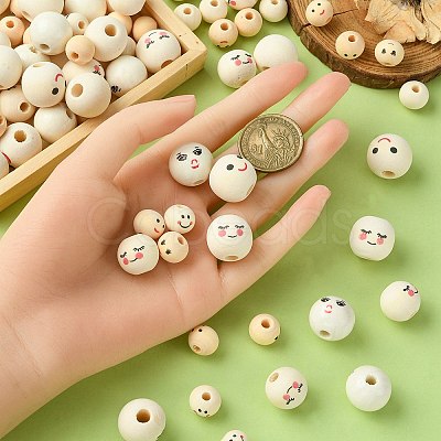 140Pcs 7 Styles  Printed Wood Beads WOOD-YW0001-14-1