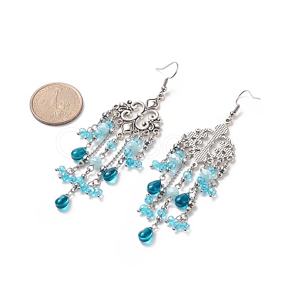 Glass Teardrop Tassel Chandelier Earrings EJEW-TA00184-02-1