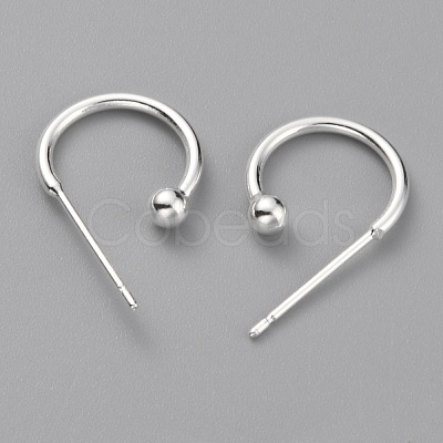 Brass C-shaped Hoop Circle Ball Stud Earrings KK-O131-07-1