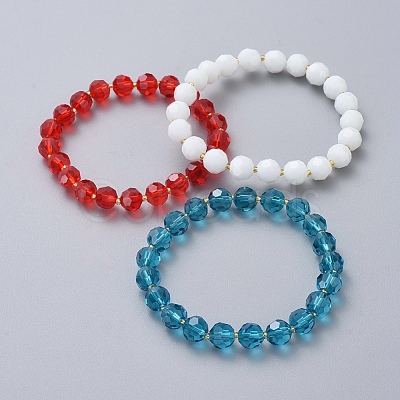 Faceted Glass Beads Stretch Bracelets BJEW-JB05007-M-1