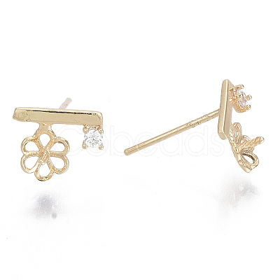 Brass Micro Pave Clear Cubic Zirconia Stud Earring Findings KK-N232-03-NF-1