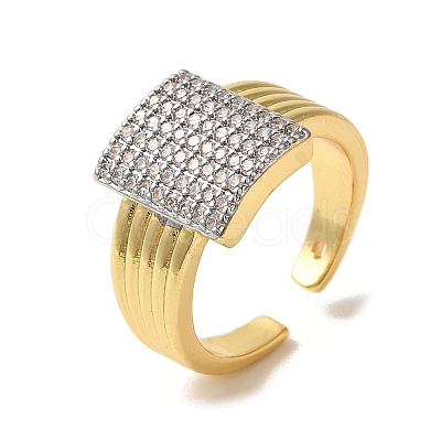 Rack Plating Brass Micro Pave Clear Cubic Zirconia Cuff Rings for Women RJEW-G325-13I-GP-1