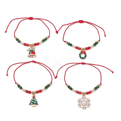 4Pcs 4 Style Christmas Theme Alloy Enamel Charm Bracelets Set BJEW-JB11087-1