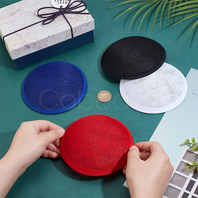 BENECREAT 4Pcs 4 Colors Imitation Hemp Round Fascinator Hat Base for Millinery AJEW-BC0007-36-1