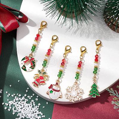 5Pcs 5 Styles Christmas Alloy Enamel Pandant Decorations HJEW-JM01948-1