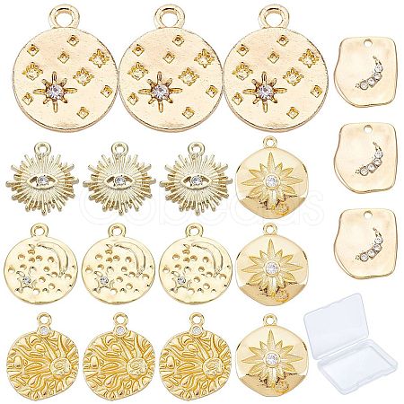 SUNNYCLUE 18Pcs 6 Style Brass Micro Pave Clear Cubic Zirconia Pendants & Alloy Rhinestone Pendants KK-SC0002-80-1