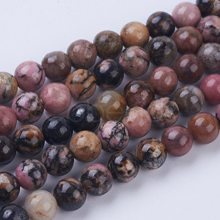 Natural Rhodonite Beads Strands G-P318-04-6mm-1