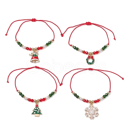 4Pcs 4 Style Christmas Theme Alloy Enamel Charm Bracelets Set BJEW-JB11087-1