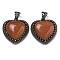 Synthetic Goldstone Pendants, Heart Charms, with Rack Plating Antique Silver Tone Brass Findings, Cadmium Free & Lead Free, 28.5x27x9mm, Hole: 7x5mm