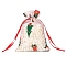 Christmas Theme Organza Printed Drawstring Bags, Rectangle Candy Storage Supplies, White, 15x10cm