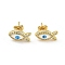 Fish with Evil Eye Real 18K Gold Plated Brass Stud Earrings, with Enamel and Clear Cubic Zirconia, Deep Sky Blue, 6x12mm