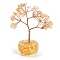 Natural Yellow Quartz Chips Tree of Life Decorations, Glass Base with Copper Wire Feng Shui Energy Stone Gift for Home Office Desktop, 58~66x39.5x100mm