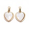 Natural White Shell Mother of Pearl Shell Pendants, with Brass Settings, Heart, Golden, 18x15x5mm, Hole: 2x4mm