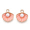 Zinc Alloy Enamel Pendants, with ABS Plastic Imitation Pearl, Shell, Light Gold, Light Salmon, 15.5x14.5x6mm, Hole: 2mm