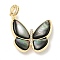 Brass Micro Pave Clear Cubic Zirconia Pendants, with Black Lip Shell, Butterfly Charms, Real 18K Gold Plated, 27.5x26x5.5mm, Hole: 4x3mm