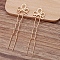 Iron Hair Fork Findings, with Alloy Flower Filigree Findings, Light Gold, 75x21mm