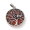 Natural Carnelian(Dyed & Heated) Tree of Life with Owl Pendants, Rack Plating Anstique Silver Plated Alloy Siam Rhinestone Flat Round Charms, Lead Free & Cadmium Free, 31.5x27.5x10~11mm, Hole: 8x4mm