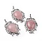 Natural Rose Quartz Big Pendants, Teardrop Charms, with Rack Plating Platinum Tone Brass Findings, 56x37x8mm, Hole: 7x4.5mm