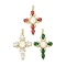 Real 18K Gold Plated Brass Micro Pave Cubic Zirconia Pendants, with Glass and Resin, Cross, Mixed Color, 46x31x5mm, Hole: 3.3x4.7mm