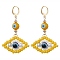 Glass Seed Bead Evil Eye Hoop Earrings, with Lampwork and Resin Beads, Golden, Gold, 63x22mm