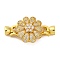 Brass Micro Pave Cubic Zirconia Fold Over Clasps, Lead Free & Cadmium Free, Golden, Flower, Golden, Clear, 37mm