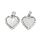 Brass Pave Natural Shell Pendants, Heart Charms with Snap on Bails, Platinum, 17x15x2.5mm, Hole: 4.5x2.5mm