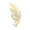 Alloy Crystal Rhinestone & Plastic Pearl Feather Brooch for Women, Light Gold, 60x24mm