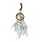 Natural Green Aventurine Chips Woven Net/Web with Feather Pendant Decoration, Iron Ring Hanging Ornament, 400x70mm