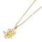 201 Stainless Steel Cable Chain Necklaces, Brass Micro Pave Clear Cubic Zirconia Pendant Necklaces, Flower, Real 18K Gold Plated, 16.06 inch(40.8cm)