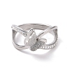 Crystal Rhinestone Criss Cross with Butterfly Finger Ring RJEW-D120-16B-P-2