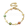 Enamel Flower & Cross Link Chain Bracelet BJEW-C023-01G-01-2